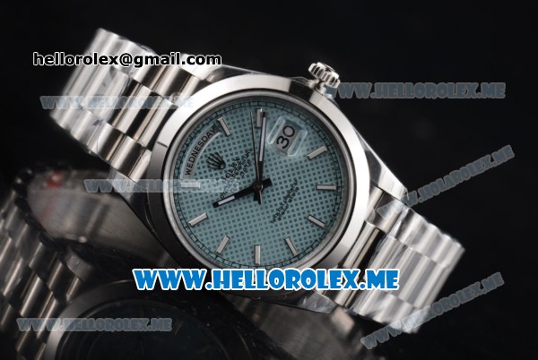 Rolex Day-Date Clone Rolex 3255 Automatic Stainless Steel Case/Bracelet with Blue Dial and Stick Markers - Click Image to Close